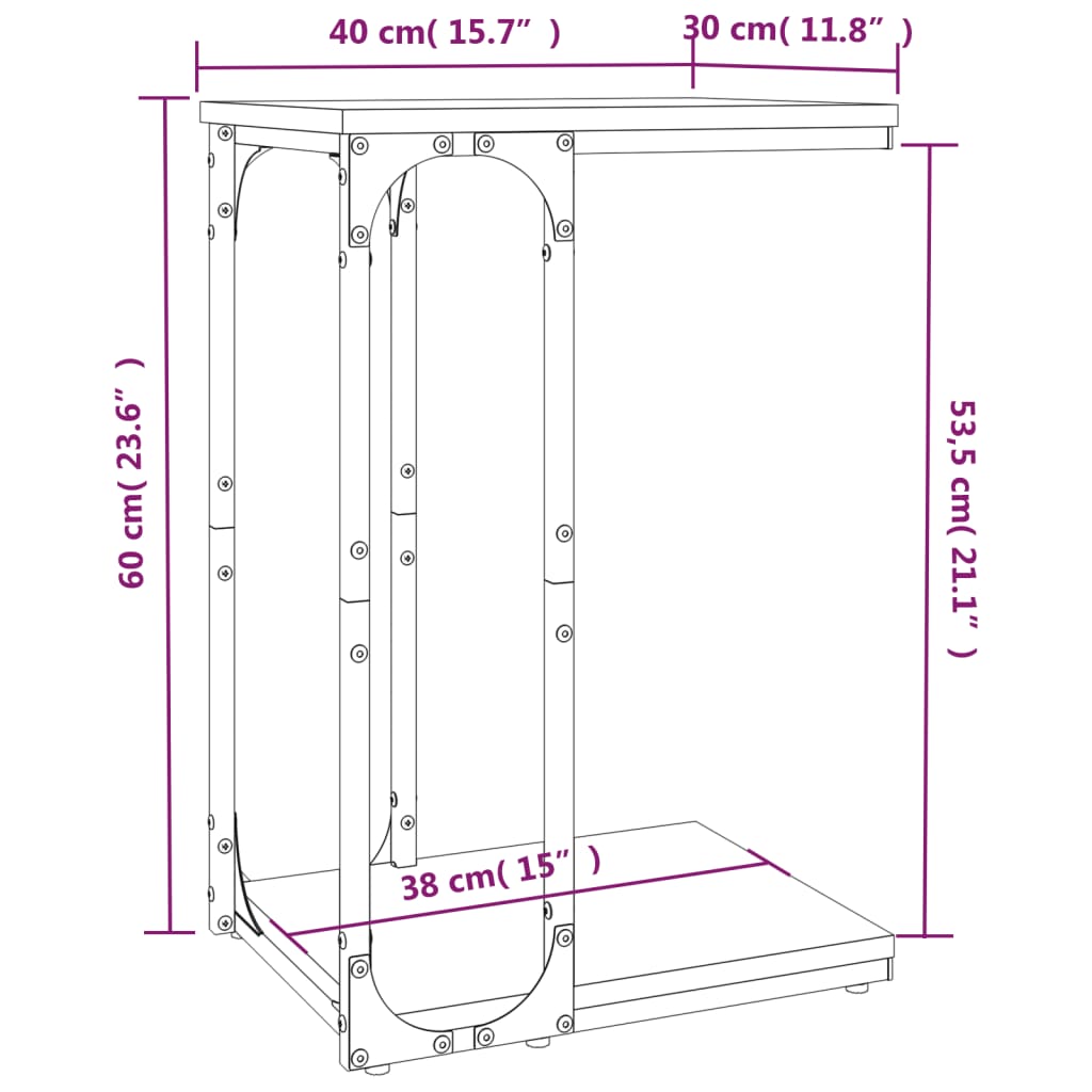 Sidebord svart 40x30x60 cm konstruert tre