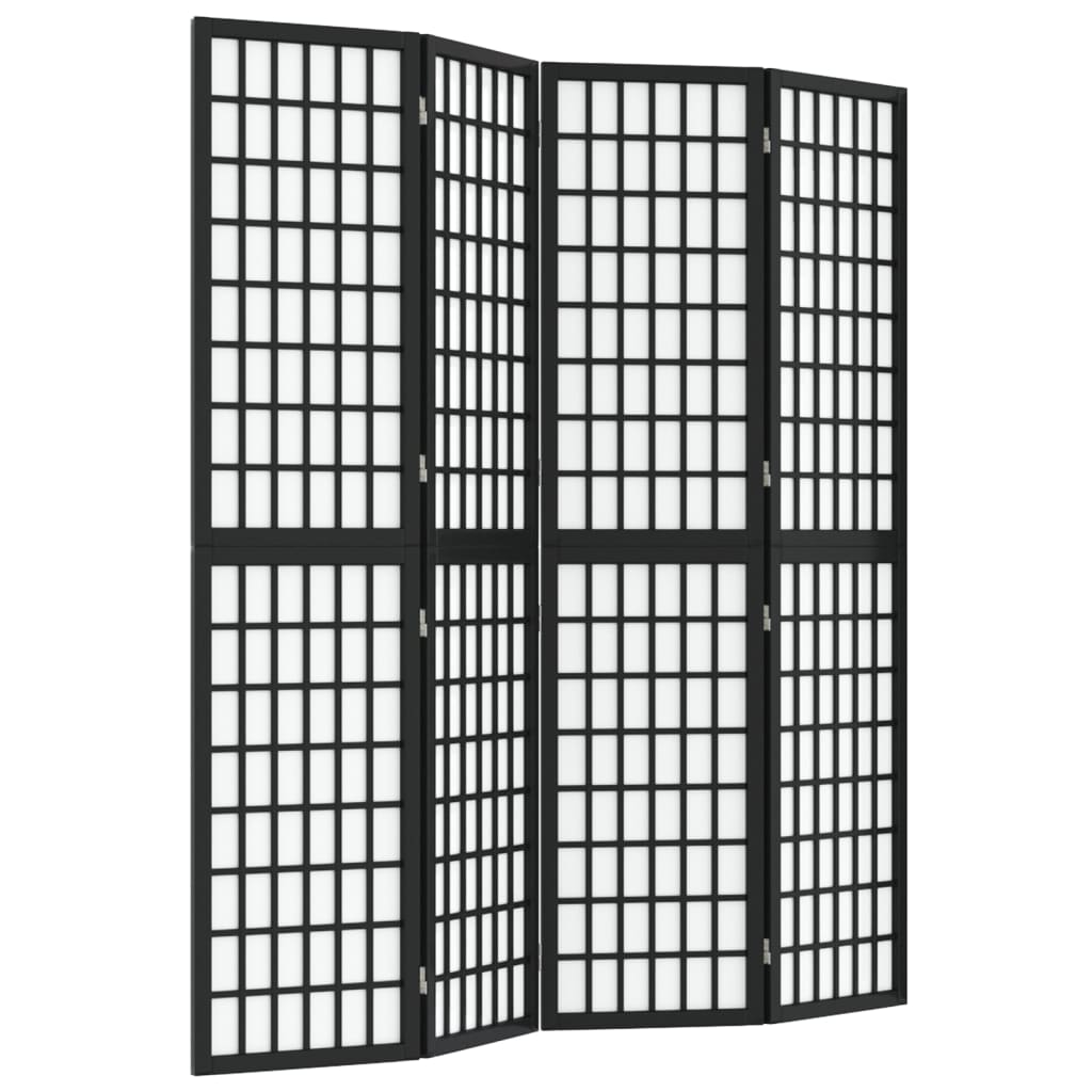 Sammenleggbar romdeler 4 paneler japansk stil 160x170 cm svart