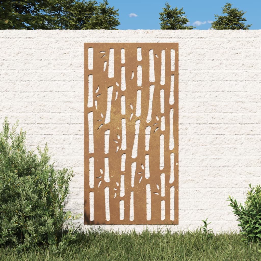 Veggdekorasjon til hage 105x55 cm cortenstål bambusdesign