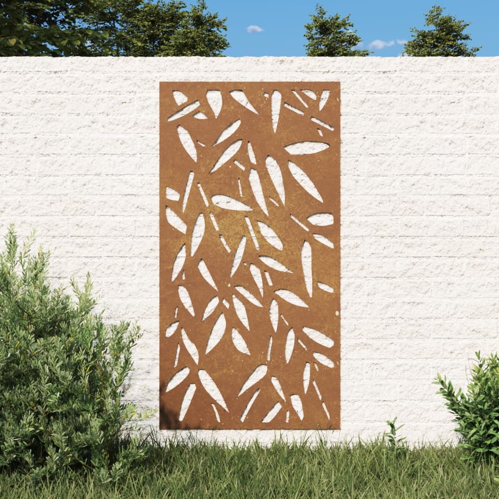 Veggdekorasjon til hage 105x55 cm cortenstål bambusbladdesign