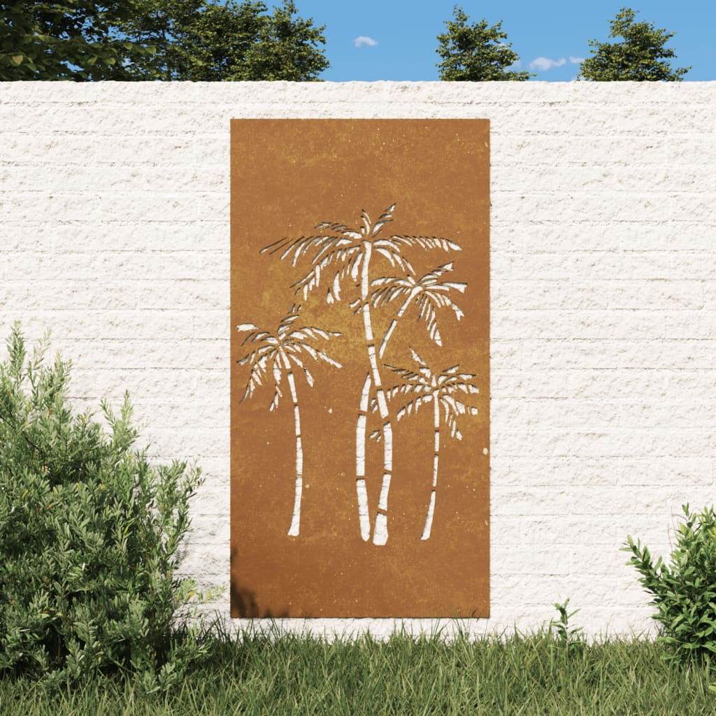 Veggdekorasjon til hage 105x55 cm cortenstål palmetre-design
