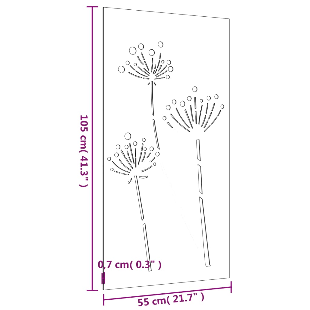Veggdekorasjon til hage 105x55 cm cortenstål blomsterdesign