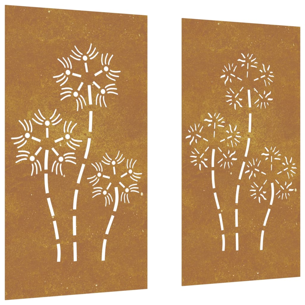 Veggdekorasjoner hage 2 stk 105x55 cm cortenstål blomsterdesign