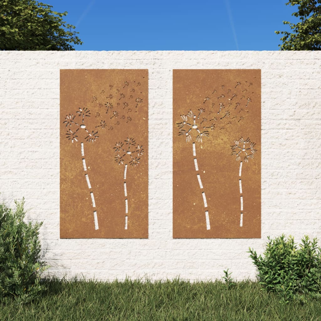Veggdekorasjoner hage 2 stk 105x55 cm cortenstål blomsterdesign