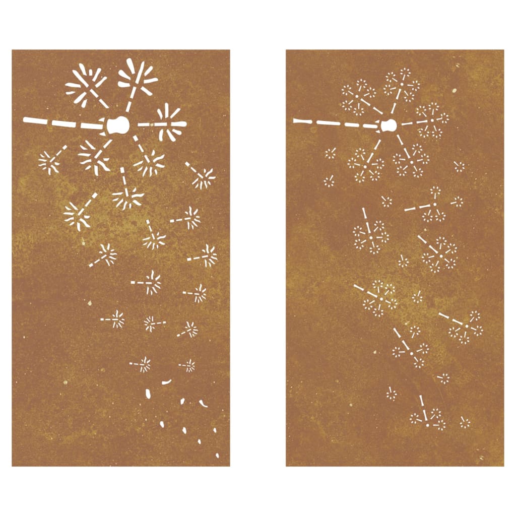 Veggdekorasjoner hage 2 stk 105x55 cm cortenstål blomsterdesign