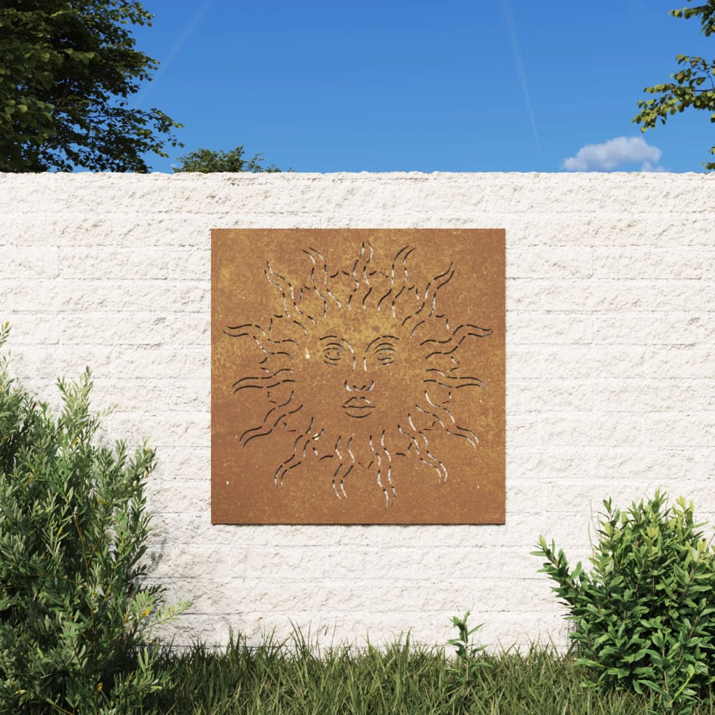 Veggdekorasjon til hage 55x55 cm cortenstål soldesign