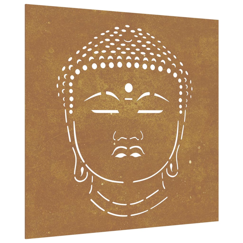 Veggdekorasjon til hage 55x55 cm cortenstål Buddha-design