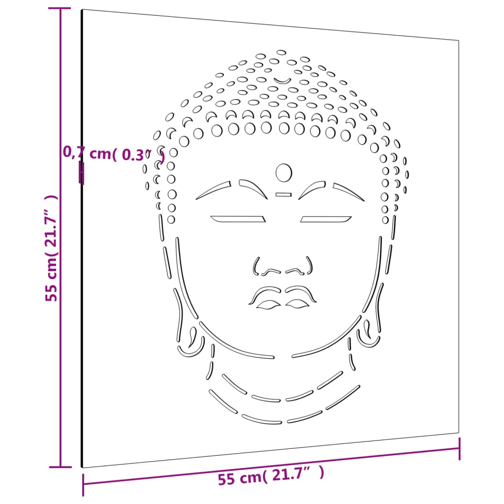Veggdekorasjon til hage 55x55 cm cortenstål Buddha-design