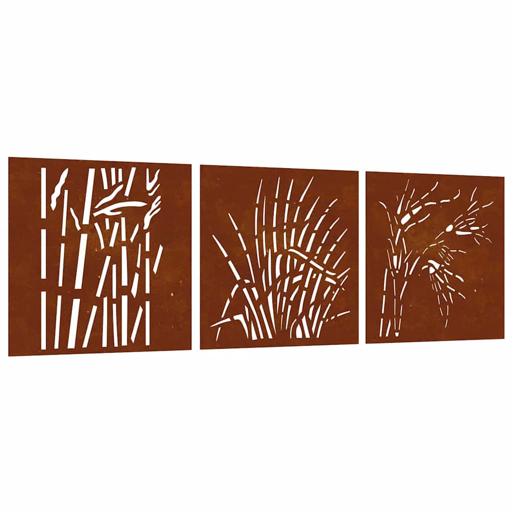 Veggdekorasjoner til hage 3 stk 55x55 cm cortenstål gressdesign