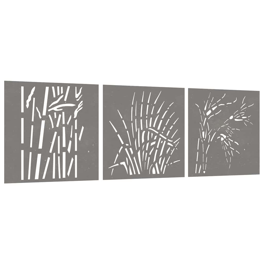 Veggdekorasjoner til hage 3 stk 55x55 cm cortenstål gressdesign