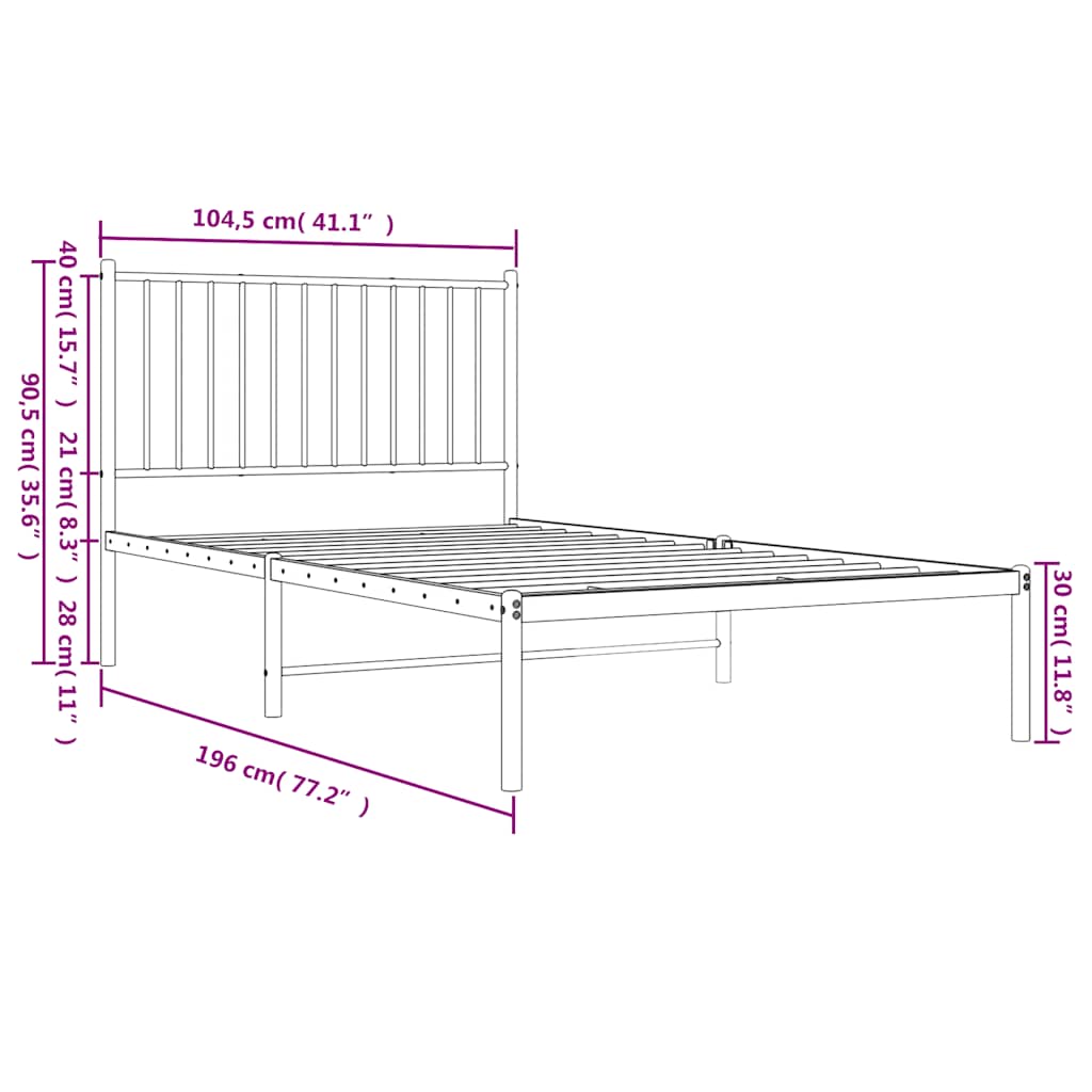 Sengeramme i metall med hodegavl svart 100x190 cm