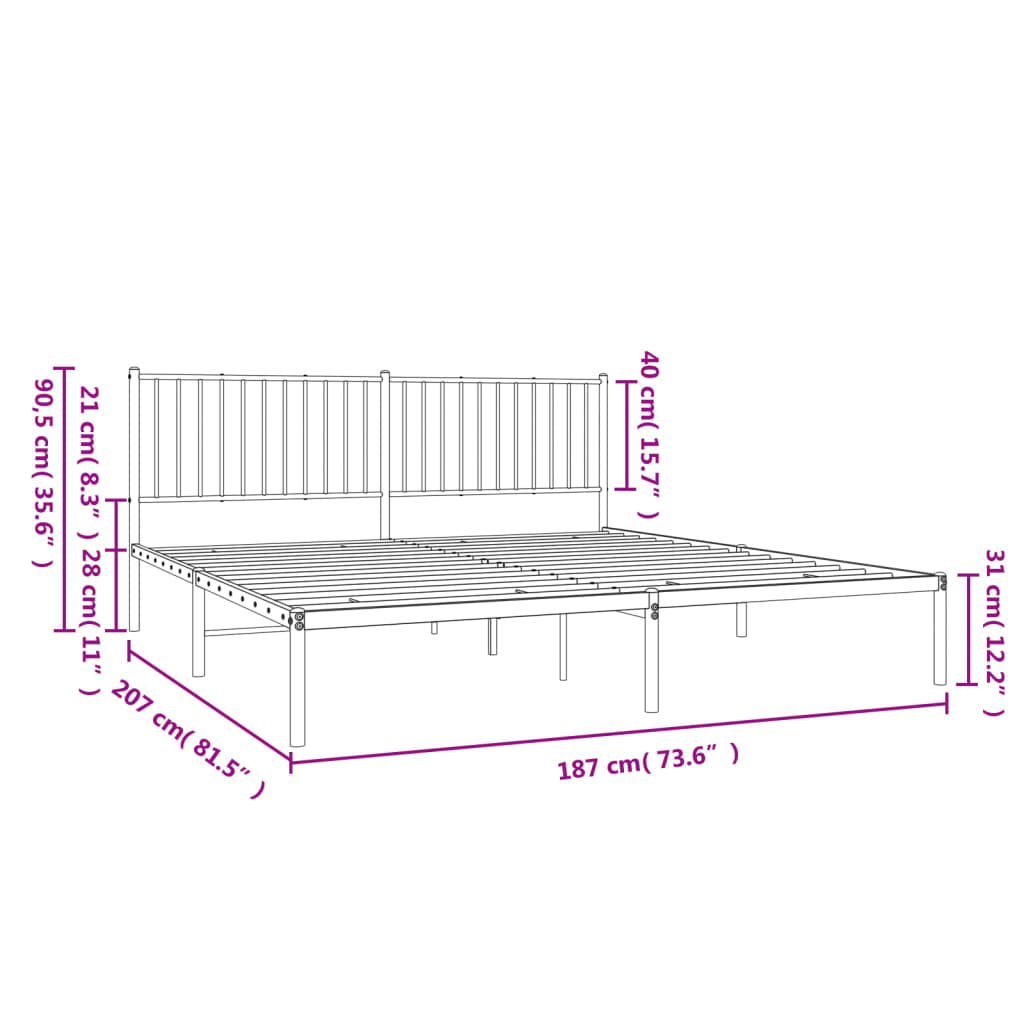 Sengeramme i metall med sengegavl svart 180x200 cm