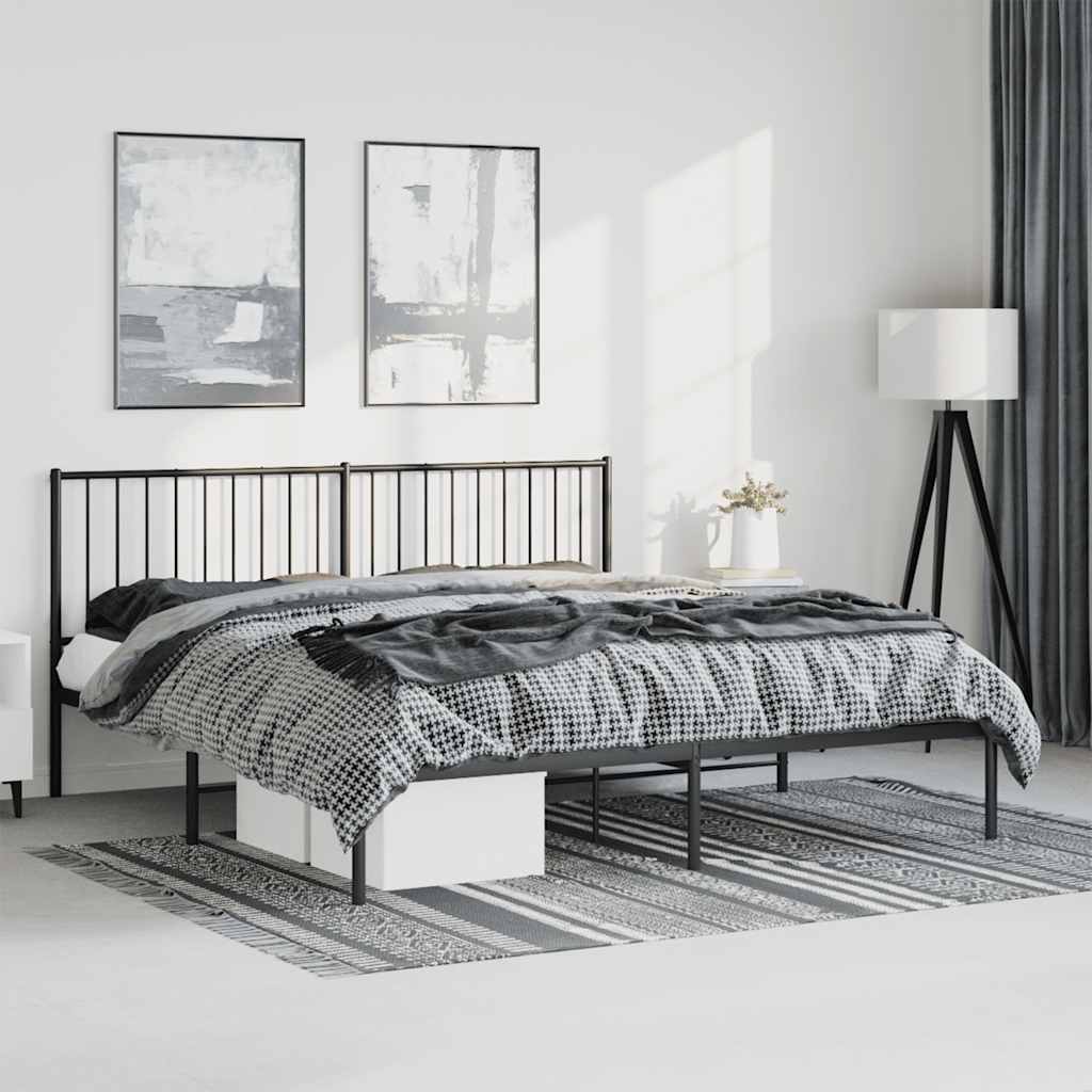 Sengeramme i metall med sengegavl svart 183x213 cm