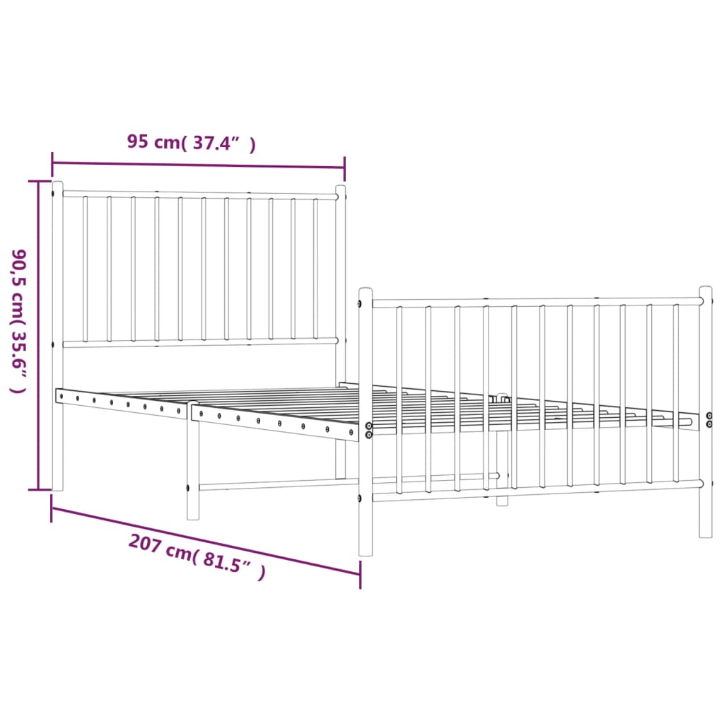Sengeramme i metall med hode- og fotgavl svart 90x200 cm vidaXL