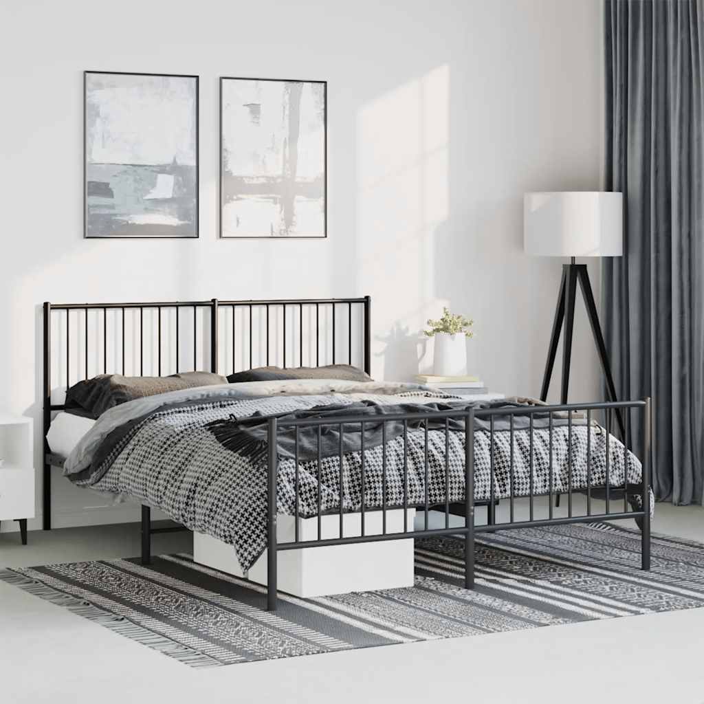 Sengeramme i metall med hode- og fotgavl svart 135x190 cm