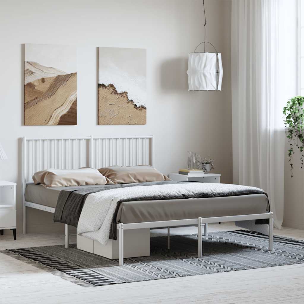 Sengeramme i metall med hodegavl hvit 135x190 cm vidaXL