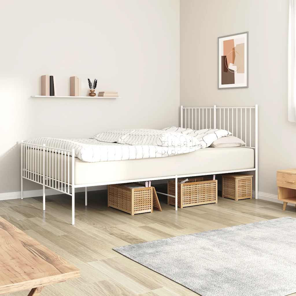 Sengeramme i metall med hode- og fotgavl hvit 140x190 cm