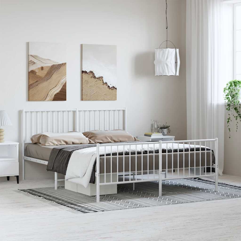 Sengeramme i metall med hode- og fotgavl hvit 150x200 cm