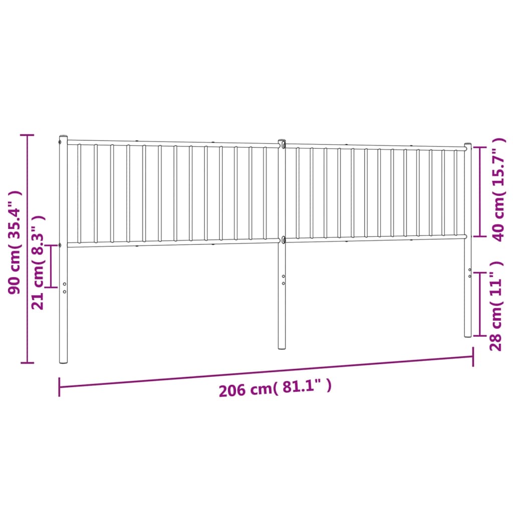 Utskiftbar sengegavl i metall hvit 200 cm