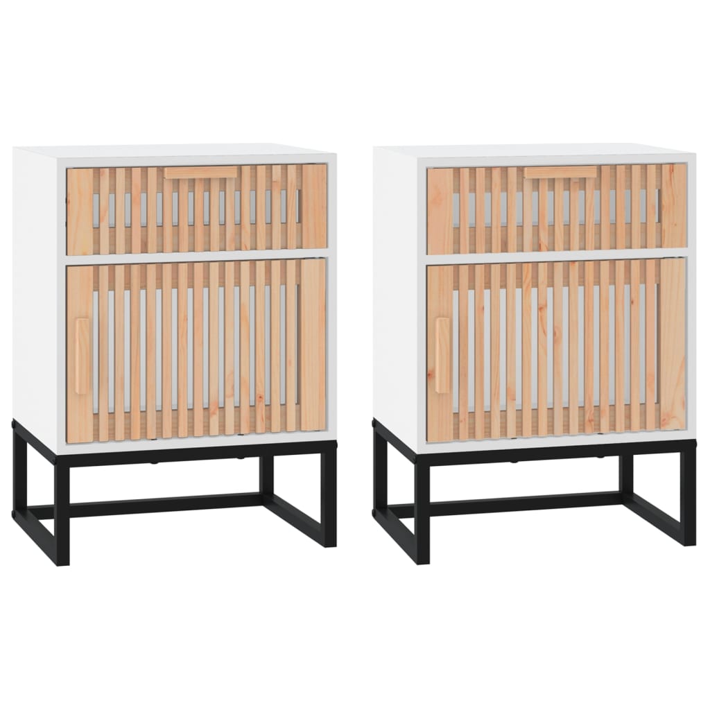 Nattbord 2 stk hvit 40x30x55,5 cm konstruert tre og jern