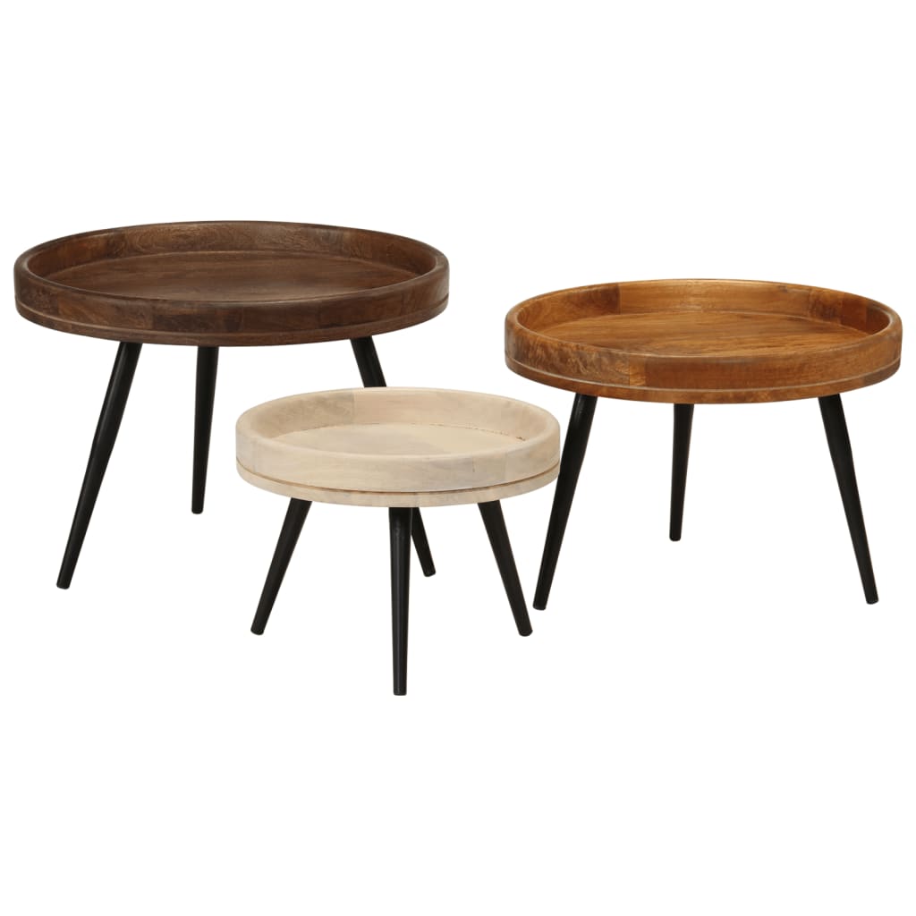 Runde salongbord 3 stk heltre mango