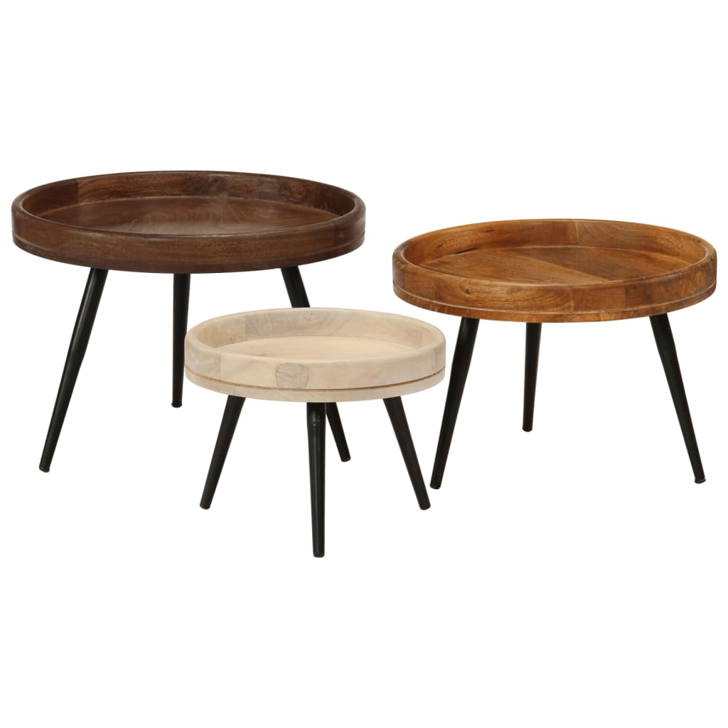 Runde salongbord 3 stk heltre mango