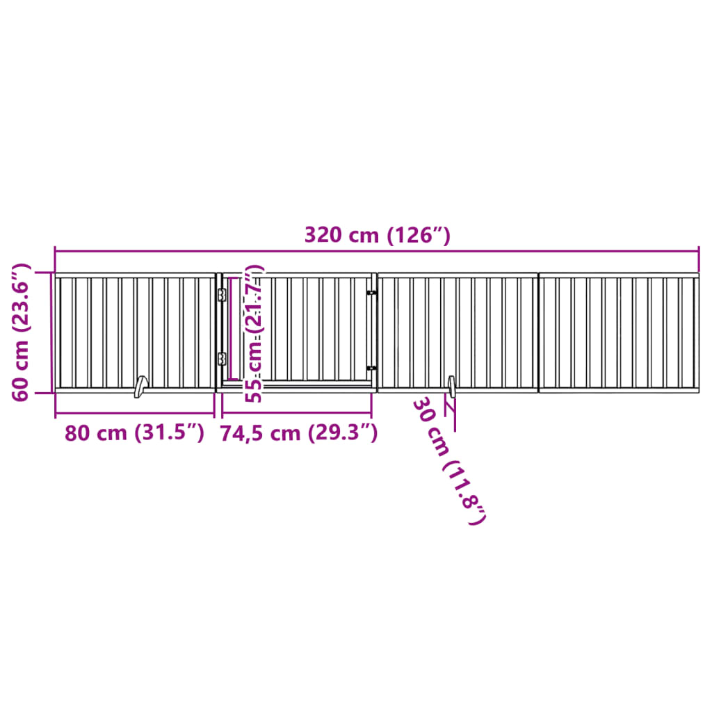 Hundegrind med dør sammenleggbar 4 paneler 320 cm poppeltre vidaXL
