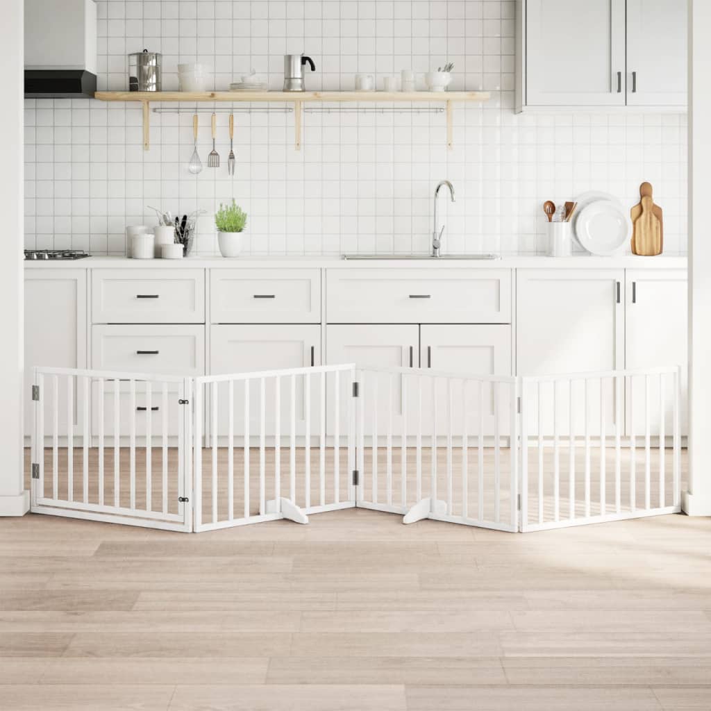 Hundeport sammenleggbar 4 paneler hvit 320 cm poppeltre