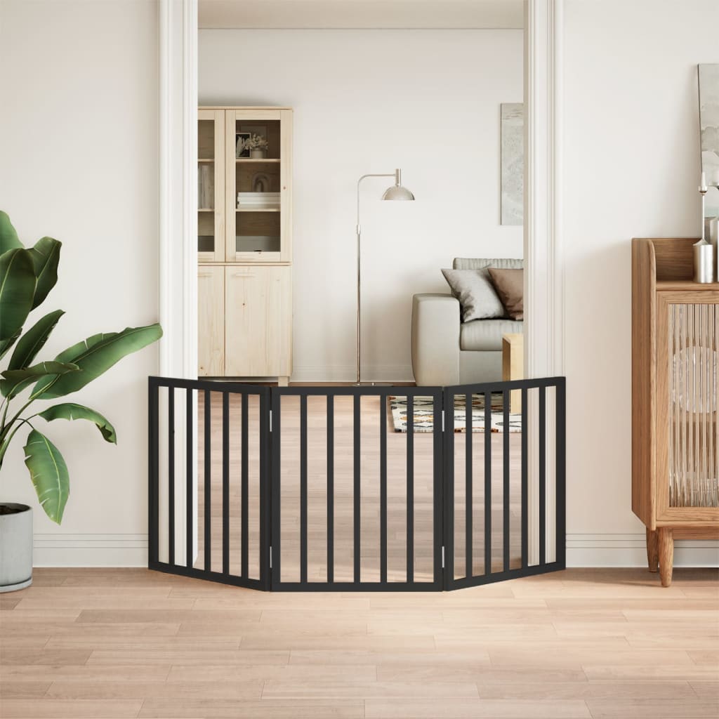 Hundeport sammenleggbar 3 paneler svart 150 cm poppeltre