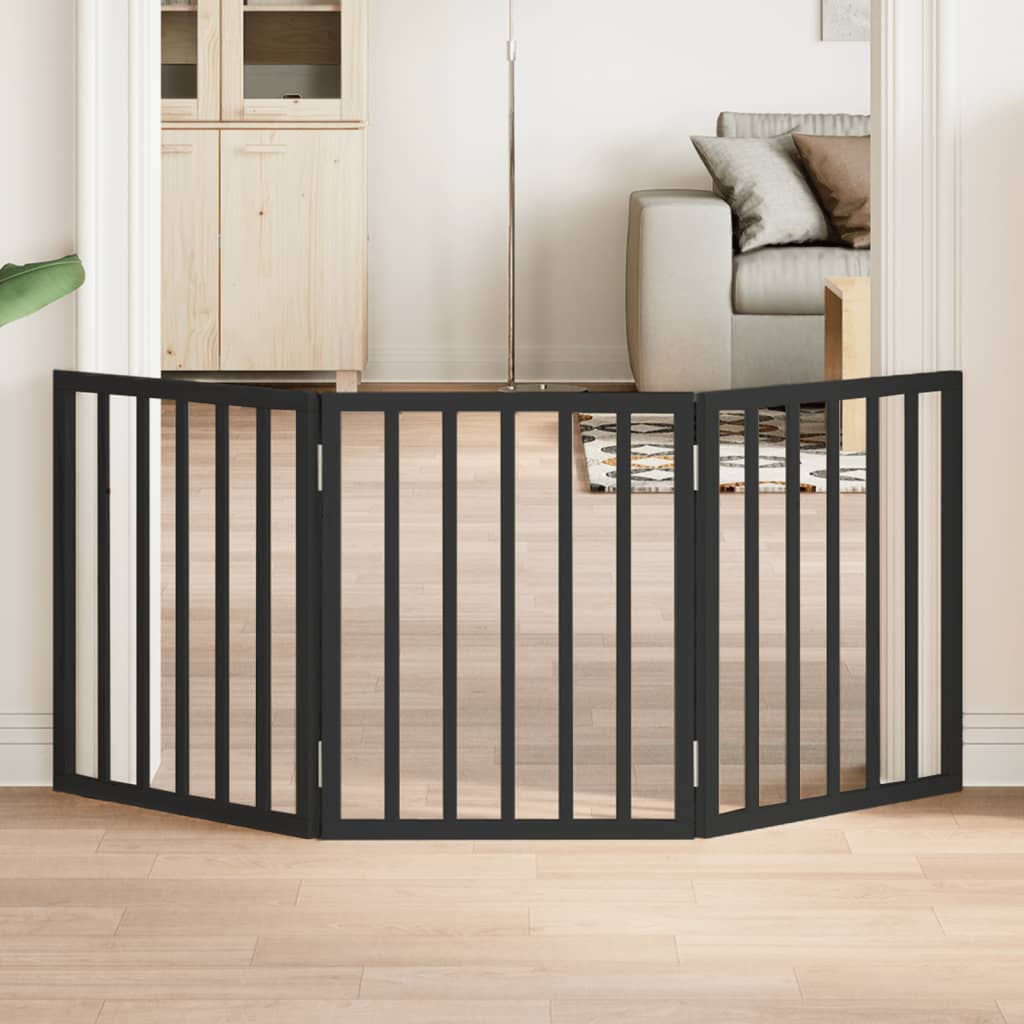 Hundeport sammenleggbar 3 paneler svart 150 cm poppeltre