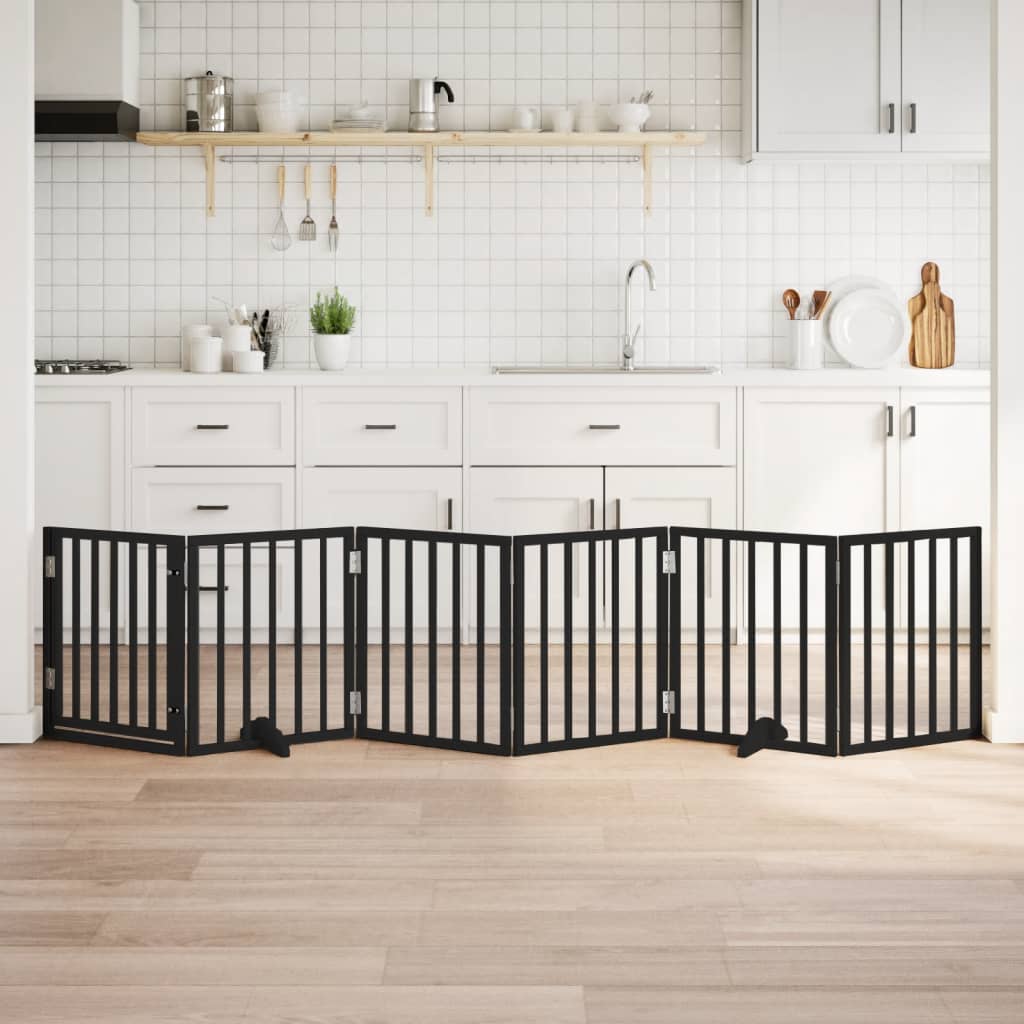 Hundeport sammenleggbar 6 paneler svart 300 cm poppeltre