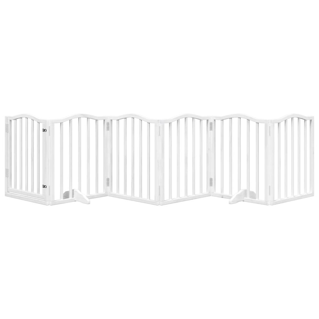 Hundeport sammenleggbar 6 paneler hvit 300 cm poppeltre