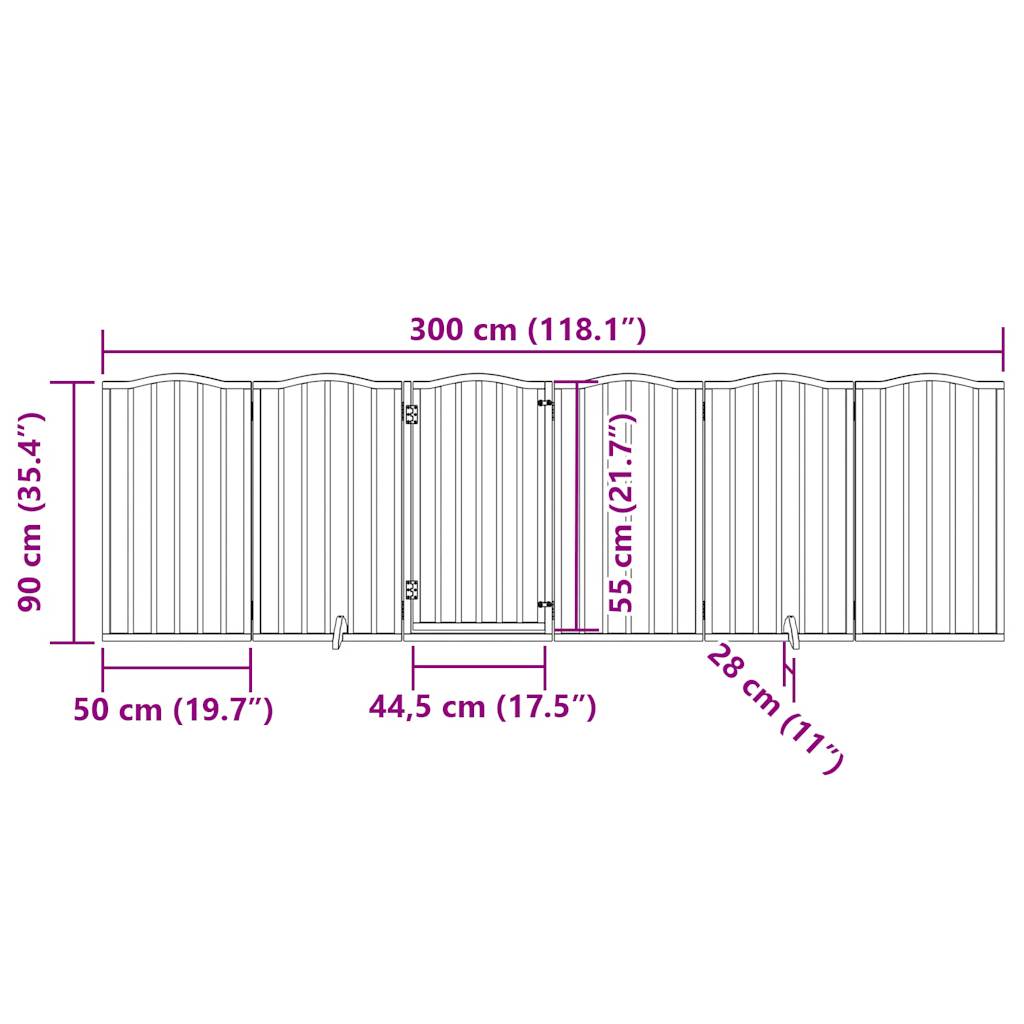 Hundeport sammenleggbar 6 paneler hvit 300 cm poppeltre