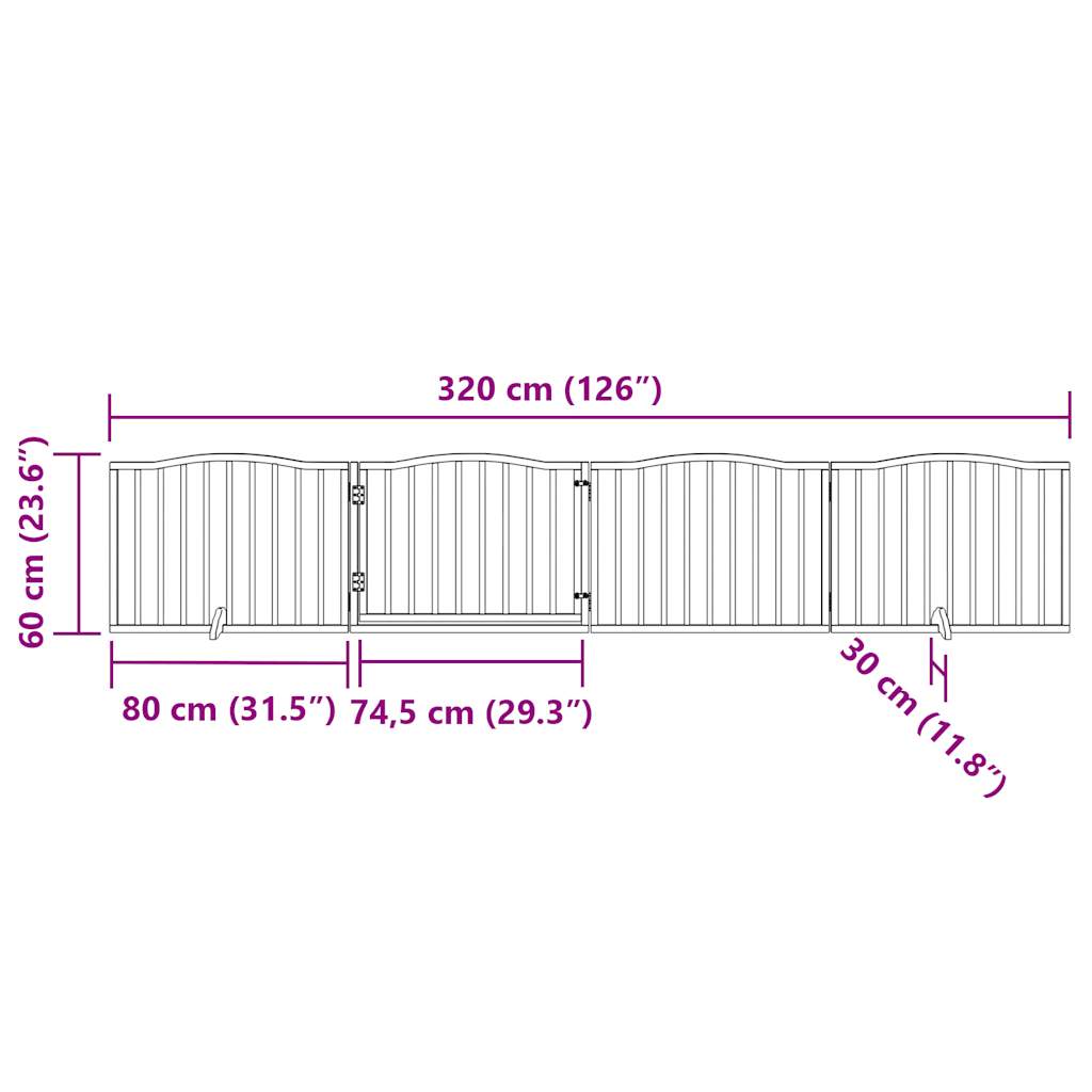 Hundegrind med dør sammenleggbar 4 paneler svart 320 cm poppeltre