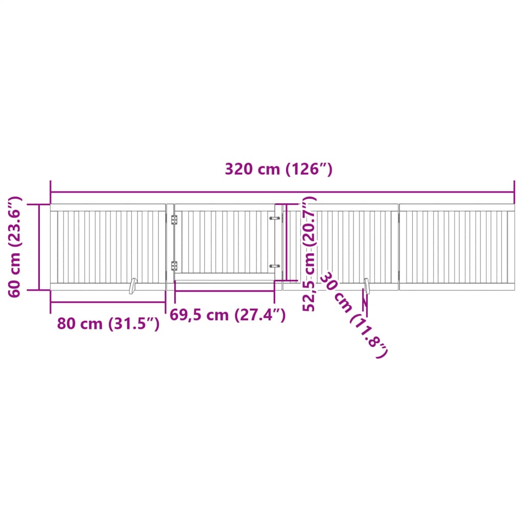 Hundegrind med dør sammenleggbar 4 paneler 320 cm poppeltre