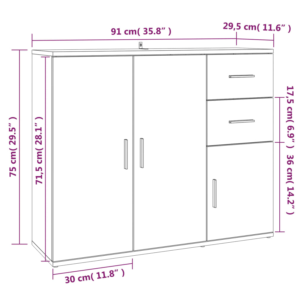Skjenk betonggrå 91x29,5x75 cm konstruert tre
