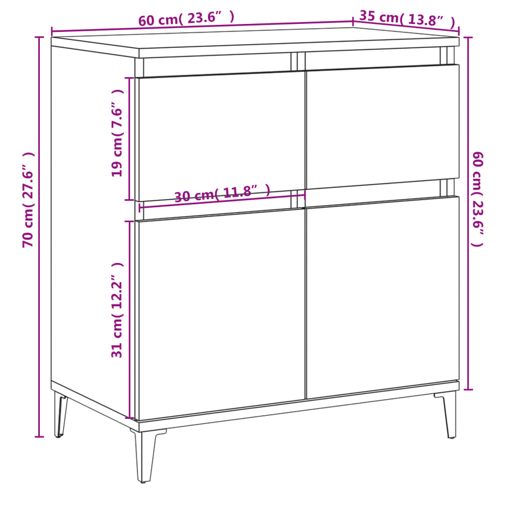 Skjenk hvit 60x35x70 cm konstruert tre