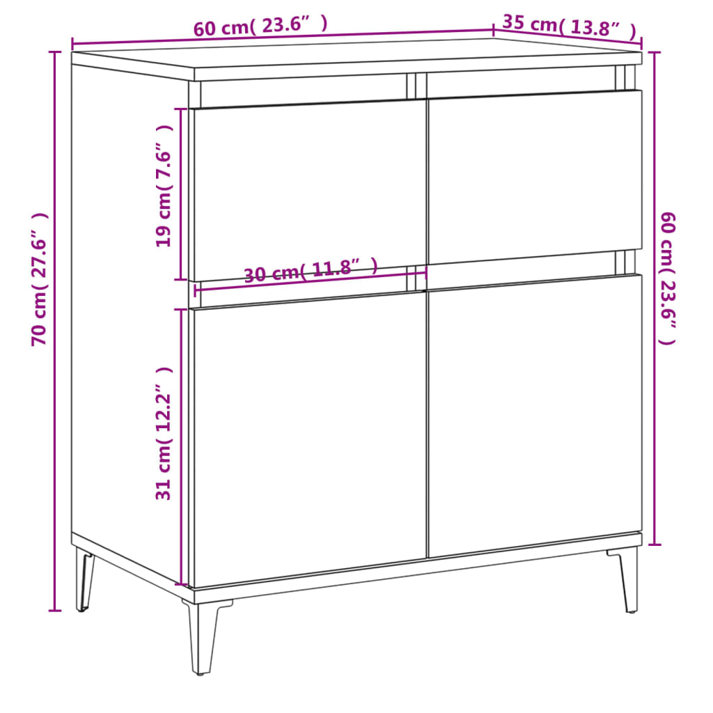Skjenk betonggrå 60x35x70 cm konstruert tre