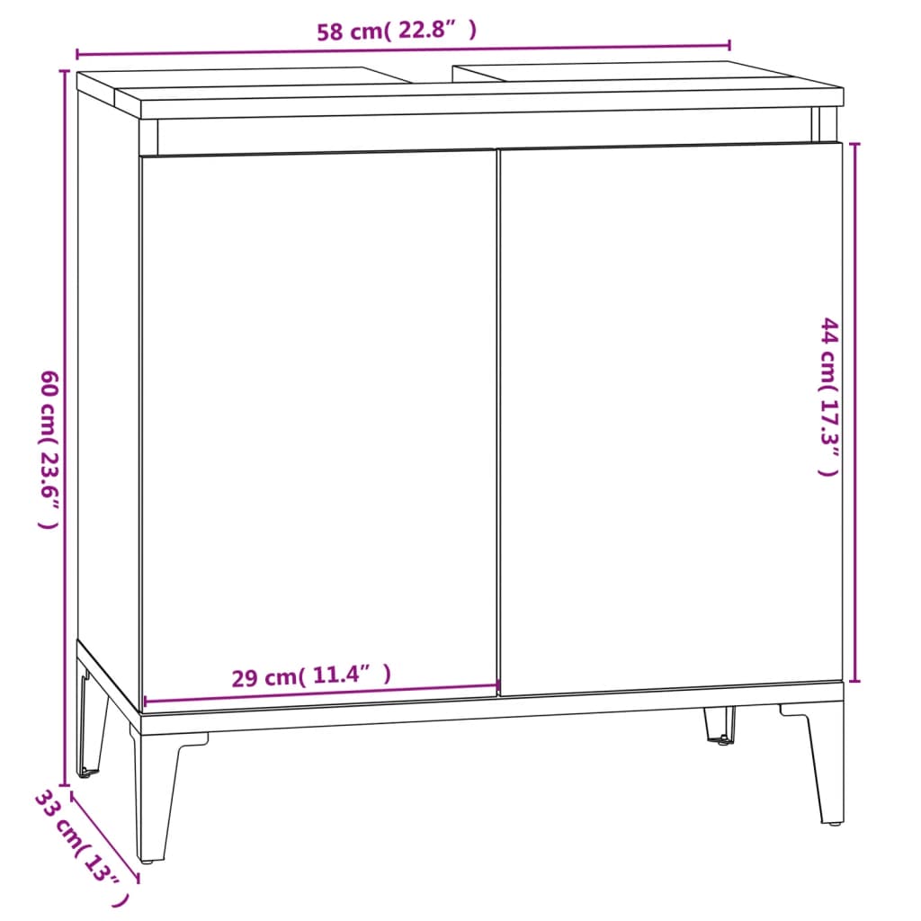 Servantskap brun eik 58x33x60 cm konstruert tre