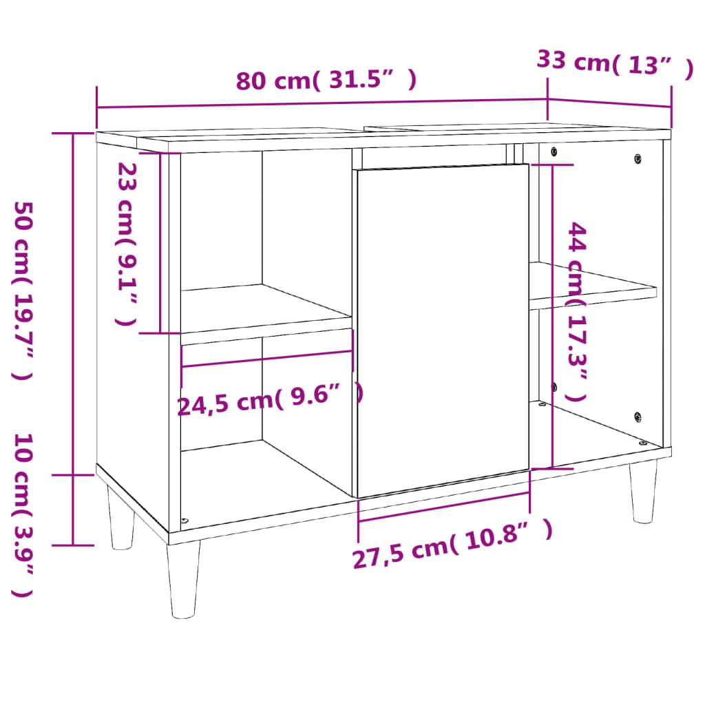Servantskap hvit 80x33x60 cm konstruert tre