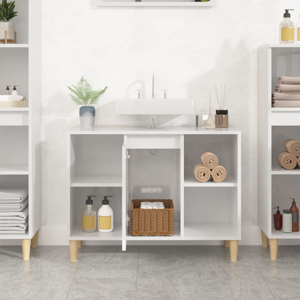 Servantskap høyglans hvit 80x33x60 cm konstruert tre