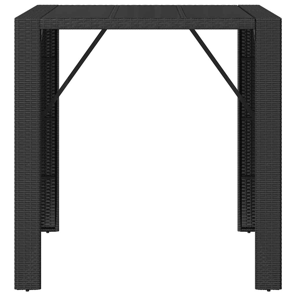 Barbord med glassplate svart 105x80x110 cm polyrotting