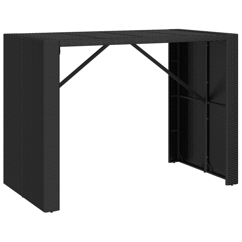 Barbord med glassplate svart 145x80x110 cm polyrotting