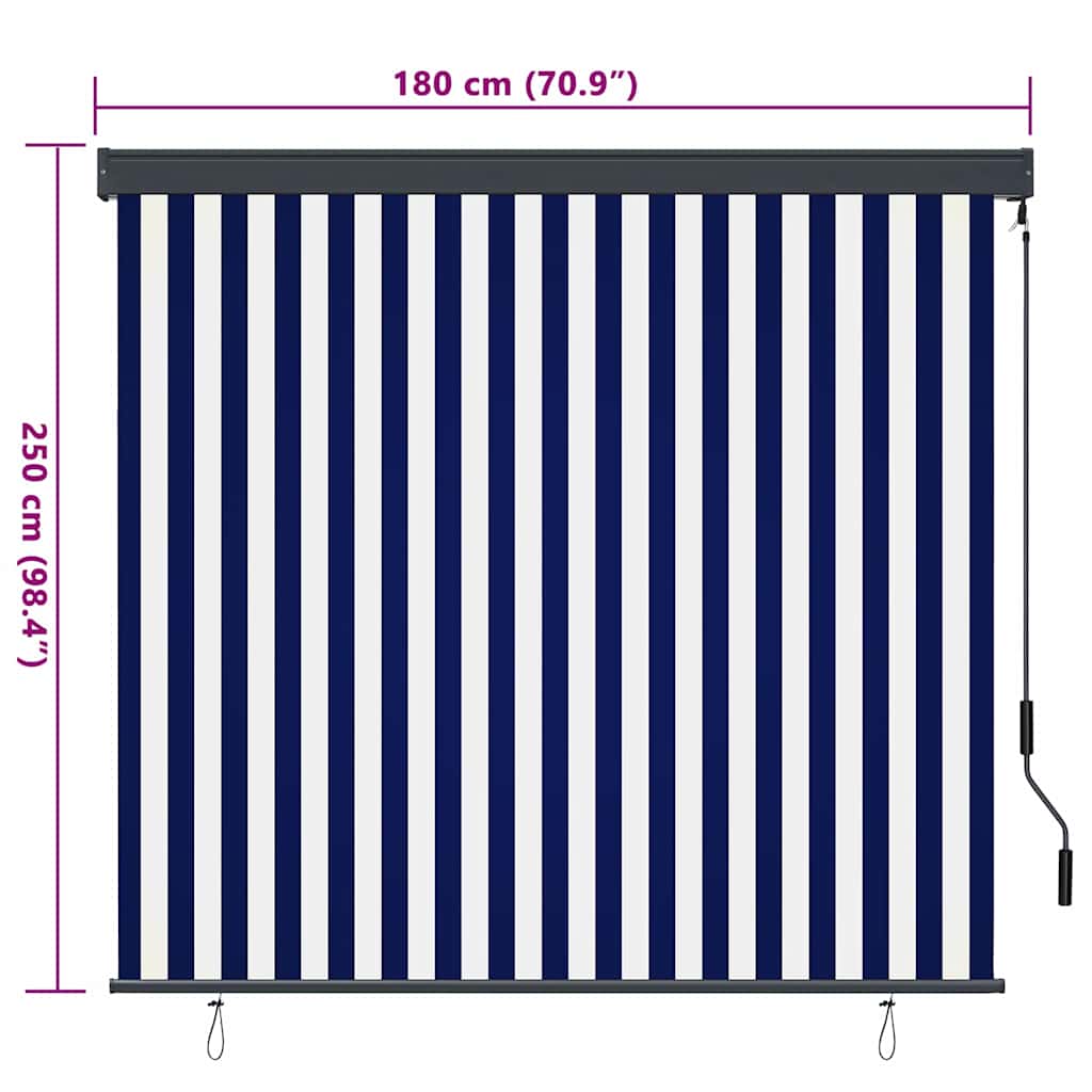 Rullegardin Blå og hvit 180 x 250 cm Stoff og Aluminium