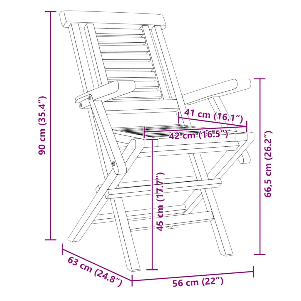 Klappstoler 2 stk 56x63x90 cm heltre teak