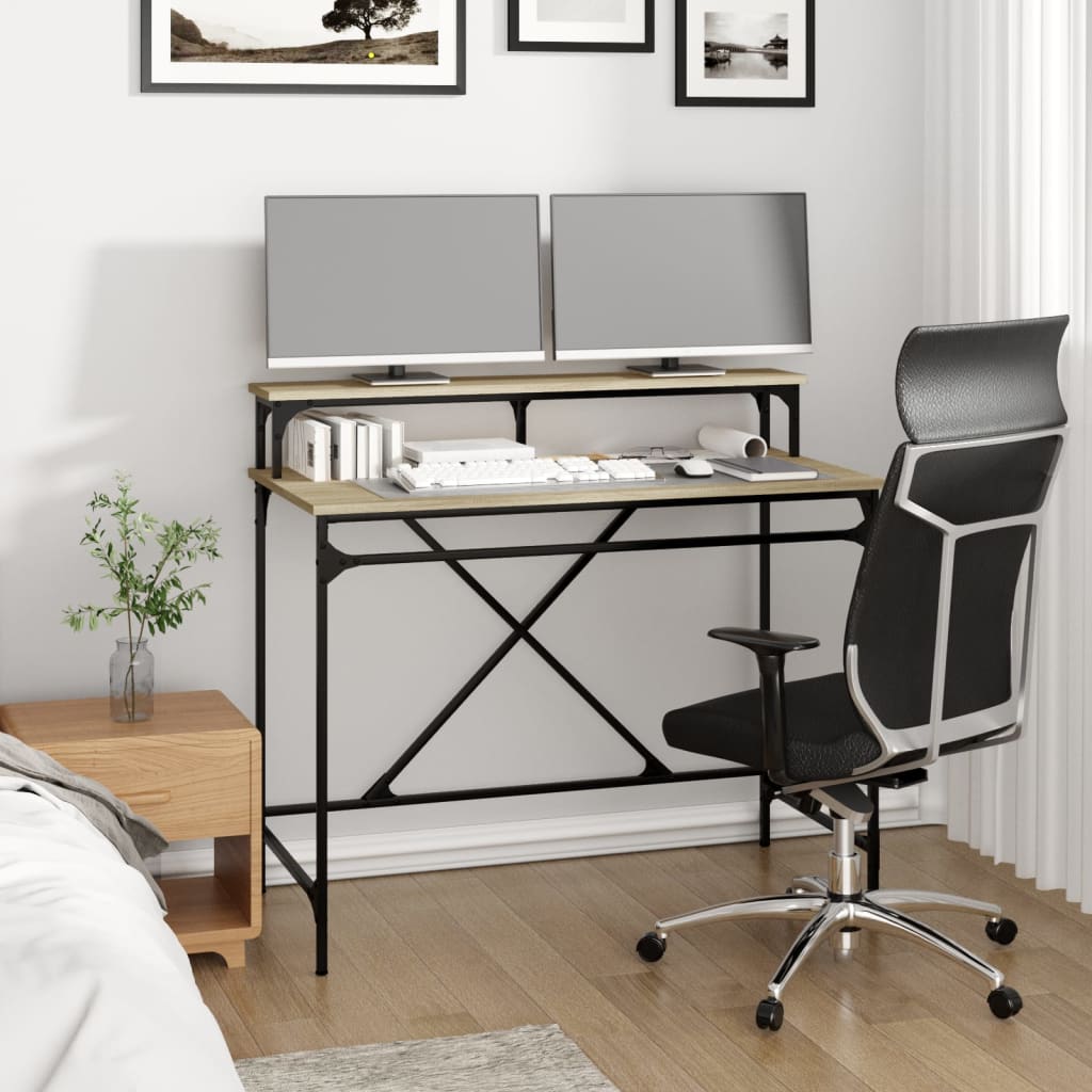Skrivebord sonoma eik 100x50x90 cm konstruert tre og jern