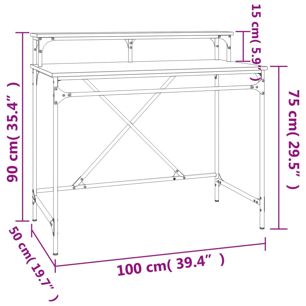 Skrivebord røkt eik 100x50x90 cm konstruert tre og jern