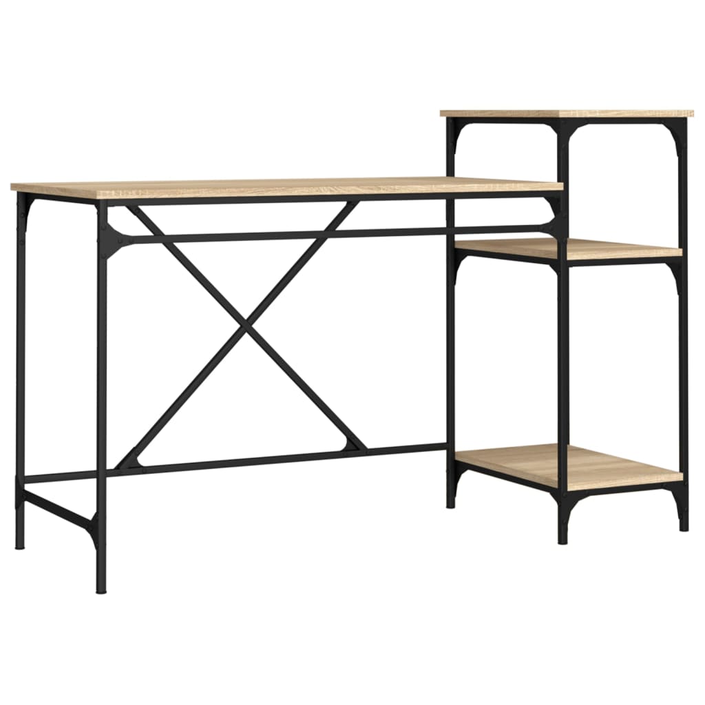 Skrivebord med hyller sonoma 135x50x90 cm konstruert tre jern