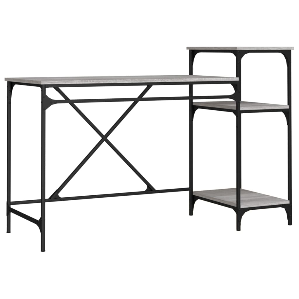 Skrivebord hyller grå sonoma 135x50x90 cm konstruert tre jern