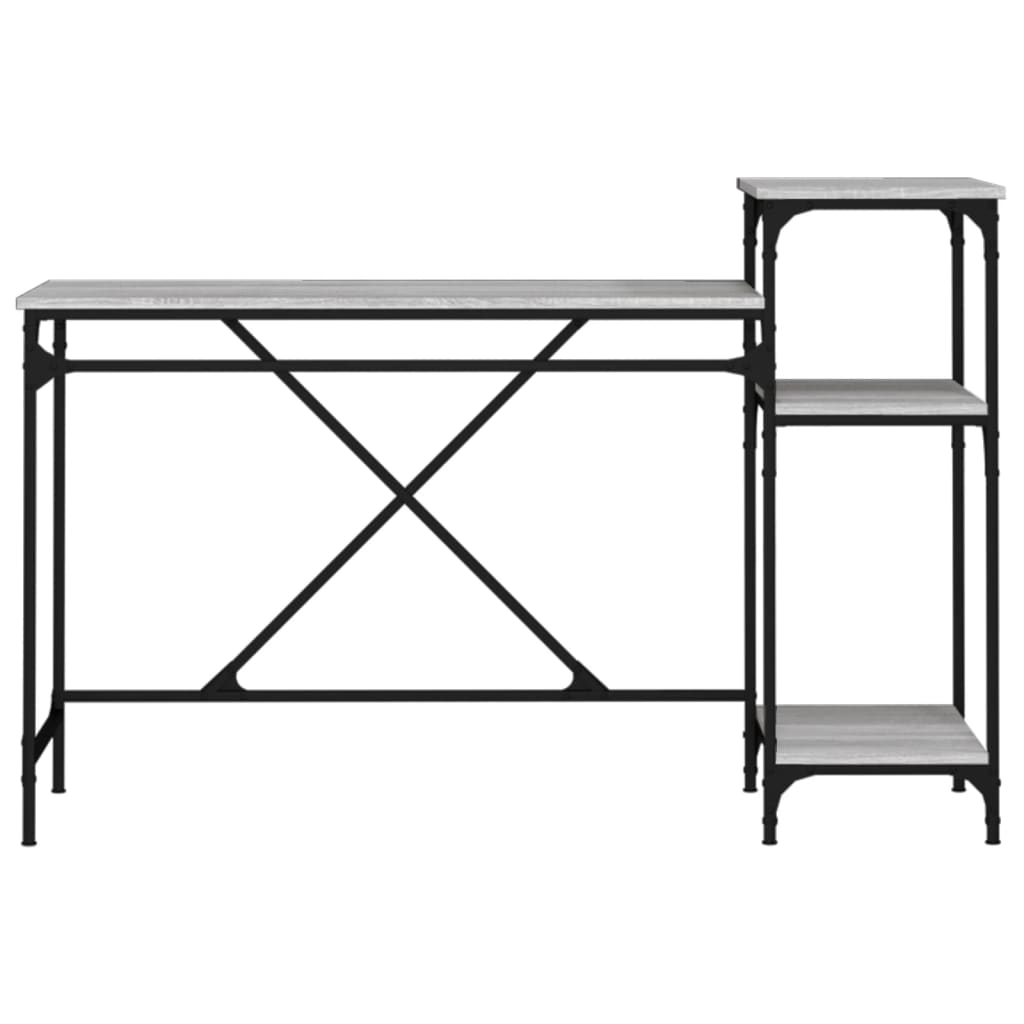 Skrivebord hyller grå sonoma 135x50x90 cm konstruert tre jern